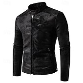 economico Giacca in ecopelle-Per uomo Giacca in Ecopelle Giacca da Biker Giacca da Moto Vacanza Quotidiano Antivento Caldo Tasca Autunno Inverno Semplice Moda Classico Collo alla coreana Regolare Nero Marrone Verde Giacca