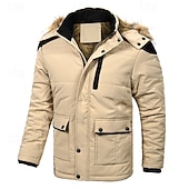 cheap Men&#039;s Downs &amp; Parkas-Men&#039;s Winter Coat Fleece Jacket Parka Pocket Fleece Polyster Vacation Daily Wear Date Regular Fashion Casual Comfortable Thermal Warm Fall Winter Solid / Plain Color Black Khaki Dark Blue Puffer