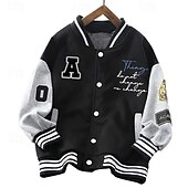 billiga Pojkars basebolljackor-Barn Unisex Baseballjackor Ytterkläder Färgblock Långärmad Komfort Knappar Mjukt Täcka Utomhus Bomull Mode Dagligen Svart Vår Höst 4 år +