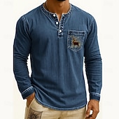 voordelige Casual Henley-T-shirt-Voor heren Henley-shirt T-shirts T-shirt Shirt met lange mouwen Lange mouw Henley Herfst Winter Rendier Hert Modieus Ontwerper Mode Wijnoogst Vakantie Straat Uitgaan Donker Bruin Marine Zwart Top