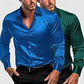 preiswerte Satinhemden für Herren-Herren Hemd Satinhemd Kleidhemd Freizeithemd Knopfhemd Einfach Formell Hochzeit Weiß + Grün Weiss + schwarz Weiß + blau Blau + grün Langarm Revers Frühling &amp; Herbst Ganzjahres Bekleidung
