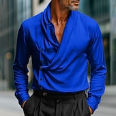 economico Camicie in raso da uomo-Per uomo Camicia Camicia in raso Camicia elegante Camicia casual Camicia con Bottoni Camicia da Ballo Semplice Formale Matrimonio Bianco Vino Blu reale Oro Manica Lunga Scollo a V Tutte le stagioni