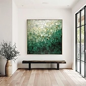 abordables Pinturas abstractas-Pintura al óleo hecha a mano, lienzo, decoración artística de pared, abstracto verde contemporáneo para decoración del hogar, pintura enrollada sin marco y sin estirar