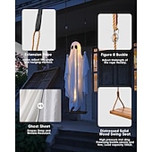 お買い得  ハロウィンの屋外-ハロウィン スイングゴースト デコレーション 屋外用 5.9フィート 大型 吊り下げゴースト スイング リモコン付き ストリングライト付き 不気味でかわいいゴースト デコレーション 木 ポーチ 庭 庭 芝生用