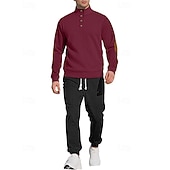 cheap Basic Tracksuits-Men&#039;s Sweatshirt Tracksuit Outfit Set Stand Collar Outdoor Daily Sports Jacquard Drawstring Button Up Color Block Wine Red Black White Polyester Activewear Fashion Streetwear Spring