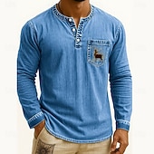 voordelige Casual Henley-T-shirt-Voor heren Henley-shirt T-shirts T-shirt Shirt met lange mouwen Lange mouw Henley Herfst Winter Rendier Hert Modieus Ontwerper Mode Wijnoogst Vakantie Straat Uitgaan Donker Bruin Marine Zwart Top