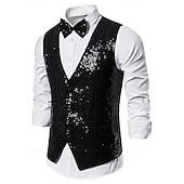 economico Abiti da festa-gilet da uomo con scollo a V, tinta unita, nero, argento e oro, vestibilità su misura