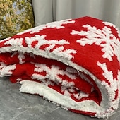 baratos Roupa de Cama de Natal-Cobertor de algodão macio e grosso de camada dupla para outono e inverno, manta de lã sherpa de Natal, colcha com estampa de floco de neve e capa de tatame