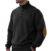 baratos Suéteres básicos-Homens Moletom Moletom Waffle Moletom com capuz Estacionar Preto Branco Verde Tropa Cáqui Cinzento Colarinho Clerical Tecido Patchwork Textura Desportos e Ar livre Casual Diário Roupa de rua Legal