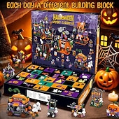  Halloween Advent Calendar Building Block Set, Halloween Countdown Calendar with Mini Building Toys, Pumpkin Ghost Skeleton Witch Figures, DIY Construction Gift for Kids Boys Girls