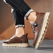 baratos Sapatos Casuais Slip-On-sapatos de trabalho casuais marrons masculinos – sola antiderrapante durável, fecho de trava fácil, design de cano baixo confortável para uso diário, escritório e atividades ao ar livre