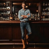 levne Cowboy &amp; Western Boots-pánské hnědé westernové kovbojské boty z umělé kůže s klasickou výšivkou - odolné a stylové rodeo boty pro country a outdoorové nošení
