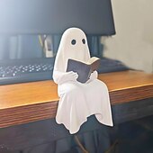 cheap Figurines &amp; Ornaments-Halloween Cute Ghost Decoration Reading Book Resin Figurine Spooky Tabletop Desk Ornament, Haunted House Mini Statue, Creepy Cute Decoration for Home, Office &amp; Party Decor