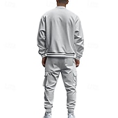 abordables sudaderas basicas-Hombre Sudadera Tracksuit Conjunto de atuendo Escote Chino Exterior Diario Deportes Correa Bolsillo Raya Negro Rojo Azul Marino Poliéster Ropa de Deporte Moda Ropa de calle Primavera