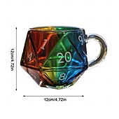 abordables Mugs et tasses-Mug à dés arc-en-ciel D20, tasse à café à dés polyédriques avec anse, mug de jeu en verre transparent pour les amateurs de RPG, mugs de soirée de jeu pour les amateurs de fantasy
