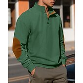 baratos Suéteres básicos-Homens Moletom Preto Verde Claro Verde Tropa Azul Marinha Azul Henley Bloco de cor Patchwork Desportos e Ar livre Diário Feriado Poliéster Roupa de rua Básico Casual Primavera Outono Roupa Moletons