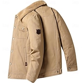 billige grafiske jakker og kåper for menn-Herre Grafisk 1776 Fleece-jakke Cargo jakke Sherpa jakke Hold Varm Årgang Fritid utendørs Hjem Flere lommer Bomullsjakker Vinterfrakker Høst Vinter Fleecekrage med nedfellbar krage Langermet