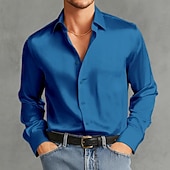 economico Camicie in raso da uomo-Per uomo Camicia Camicia in raso Camicia elegante Camicia casual Camicia con Bottoni Camicia da Ballo Semplice Formale Matrimonio Blu chiaro Nero Bianco Vino Manica Lunga Bavero Tutte le stagioni