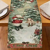 billiga julmattor och julmattor-Jul Linneduk Högtids Tecknad Jultomte  Snöflinga Tryck Duk Matbord Dekor Vardagsrum  Bänkskiva Festlig Dekoration