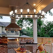 economico Modello a candelabro-lampadario a led nero su ruote 20-luce grande lampadario rustico rustico di campagna lampada industriale per sala da pranzo soggiorno cucina isola foyer corridoio