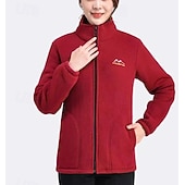 abordables Hauts de yoga-Veste polaire Femmes Top manche longue Col montant Doux Chaud Avec Poches Salle de sport Course Fitness Des sports Tenues de Sport Noir Rouge