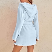 billiga Loungewear till damer-Dam Pyjamas Morgonrock Grundläggande Ledigt Lappverk Ficka Semester Hem Säng Långärmad Kavajslag Svart Rodnande Rosa Purpur Grå Ljusblå Höst Vinter Normal