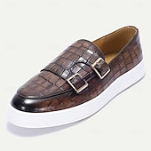 abordables Chaussures de Costume Classiques-Mocassins en cuir véritable à motif crocodile pour homme avec double boucle – chaussures habillées de luxe à enfiler pour les affaires, les mariages et les occasions formelles