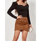 preiswerte Formelle Röcke-Damen Rock A-Linie Elegant Mode Mini Hohe Taille Röcke Einfach Mikroelastisch Straße Date Schwarz Rosa Khaki Grau Frühling Velourleder