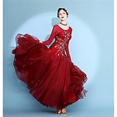 Χαμηλού Κόστους Ανταγωνιστικά Ρούχα-γυναικείο φόρεμα βαλς με μακριά μανίκια, μοντέρνο φόρεμα χορού, φορέματα διαγωνισμών, ένδυση παράστασης