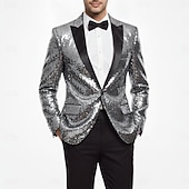 billiga Festdräkter-Herr Kavajjacka Stängande krage party Solid färg Blazer Svart Silver Champagne Skräddarsydd passform Singelknäppt 1 Knapp