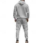 abordables Survêtements de base-Homme Ensemble Survetement Ensemble de tenues Ensemble de sweats à capuche Sweat à Capuche Extérieur Quotidien Sports Cordon de serrage Avec Poches Uni Rouge vin Noir Blanche Polyester Tenues de Sport