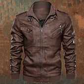 preiswerte Kunstlederjacke-Herren Kunstlederjacke Bikerjacke Motorradjacke Urlaub Täglich Winddicht Warm Tasche Herbst Winter Einfach Mode Klassisch Stehkragen Regulär Rote Grau Jacken
