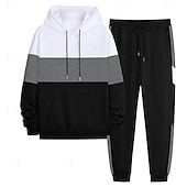 olcso Férfi 3D pulóver szett-Férfi Színes Vízszintes csíkok 2db 3D pulóver készletek Tracksuit Kapucnis pulóver Hosszú ujj Hosszú nadrág Kapucni Alkalmi Napi Hétköznapi Sportruházat Szabadság 3D nyomtatás Színes Tavasz Ősz Tél