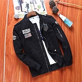 abordables Vestes Cargo-Homme Veste utilitaire Veste Cargo Veste Décontractée Vacances Quotidien Respirant Avec Poches Printemps Automne Drapeau national Mode Classique Col montant Régulier Noir Kaki Vert Véronèse Veste