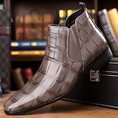 abordables Botas del Chelsea-Botines Chelsea marrones con estampado de cocodrilo para hombre: botines de piel sintética con paneles laterales elásticos, botas de vestir de estilo vintage para oficina y noche.