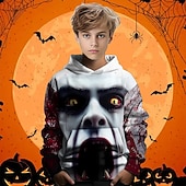 billiga Pojkes Halloween kostymer-Halloween Pojkar 3D Grafisk Huvtröja Långärmad Vår Höst Mode Streetwear Barn 4-12 år Huva Utomhus Ledigt Dagligen Normal