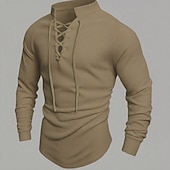 economico T-shirt in maglia a coste-Per uomo Maglietta Maglietta a Maglia a Coste Camicia a Maniche Lunghe Manica Lunga Collo alla coreana Primavera Autunno Inverno Semplice Striscia di Fossa Moda Designer Essenziale Coulisse Lavoro a