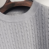 baratos suéter pulôver masculino-Homens Suéter Pulôver suéter Estriado Cabo Tricotar Tops regulares Tricotado Corte Justo Tecido Gola Redonda Roupa de Malha Moderna Casual Roupa Diária Roupa Outono Todas as Estações Preto Branco S M
