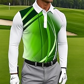 halpa Miesten golfpoolopaita-Miesten Geometrinen Golf Polo Pitkähihainen Poolopaidat Kauluskäänne Vapaa-aika ulko- Urheilu- ja treenivaatteet Arki-asut 3D-tulostus Napit Kevät Syksy Talvi Järven sininen Rubiini Sininen