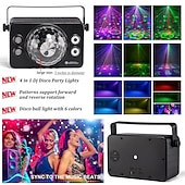 abordables Luces de proyector-Luces de fiesta 4 en 1, bola de discoteca para DJ con sonido activado y 6 colores de iluminación, lámpara estroboscópica LED para escenario, para casa, sala interior, fiestas de baile, karaoke, club,
