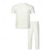 ieftine Seturi de tricouri de bază pentru bărbați-Bărbați Costume de tricou Seturi de cămașă și pantaloni tinute 2 piese Manșon scurt Crewneck Vară Primăvară Simplu Modă Casual Jacquard 2 bucăți Vacanță Purtare Zilnică Ieșire Negru Alb Kaki Top