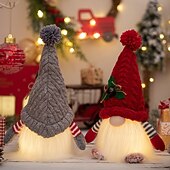 cheap Collectible Figurines-2 Pack Christmas Plush Gnomes Decoration Lighted Handmade Mini gnome Scandinavian, Light Up Swedish Tomte Elf Holiday Present, Battery Operated Xmas Gifts