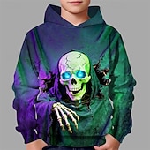 levne Chlapecké halloweenské kostýmy-předvečer Všech svatých Chlapecké 3D Lebky Kapuce Dlouhý rukáv Jaro Podzim Módní Šik ven Děti 4-12 let Kapuce Venkovní Ležérní Denní Běžný