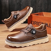 baratos Sapatos Casuais Slip-On-sapatos de trabalho casuais marrons masculinos – sola antiderrapante durável, fecho de trava fácil, design de cano baixo confortável para uso diário, escritório e atividades ao ar livre