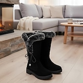 Недорогие Снежные и зимние ботинки-Жен. Ботинки Зимние сапоги Замшевые туфли Повседневные Однотонный На флисе Сапоги до середины икры Шнуровка На толстом каблуке Круглый носок Минимализм Нубук Искусственная замша Шнуровка