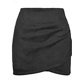 preiswerte Formelle Röcke-Damen Rock A-Linie Elegant Mode Mini Hohe Taille Röcke Einfach Mikroelastisch Straße Date Schwarz Rosa Khaki Grau Frühling Velourleder