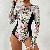 cheap One Pieces Rash Guards-Women&#039;s Rash Guard Full Body Swimwear Dive Skin Suit UPF50+ Quick Dry High Elasticity Long Sleeve Swimwear Surfing Diving Snorkeling Swimming Floral Summer