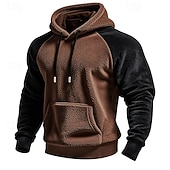 economico Felpa con cappuccio in pile-Per uomo Felpa con cappuccio Felpa con cappuccio in pile Verde militare Marrone Cachi Grigio Con Cappuccio Semplice Patchwork Blocco di colore Sport &amp; Outdoor Casuale Quotidiano Streetwear Cool