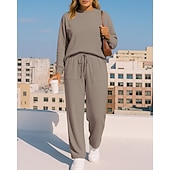 economico Tute da ginnastica-Per donna Tuta da 2 pezzi Felpa pullover Set di tute da ginnastica Coulisse con tasca Tinta unita Completo Abbigliamento Autunno Nero Cachi Allenamento All&#039;aperto Viaggio Vita Alta Leggero Di tendenza