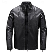 Men's Faux Leather Jacket Fleece Jacket Biker Jacket Motorcycle Jacket Vacation Daily Windproof Warm Pocket Fleece Fall Winter Plain Fashion Classic Stand Collar Regular Black White Wine Jacket cheap Faux Leather Jackets-Men's Faux Leather Jacket Fleece Jacket Biker Jacket Motorcycle Jacket Vacation Daily Windproof Warm Pocket Fleece Fall Winter Plain Fashion Classic Stand Collar Regular Black White Wine Jacket